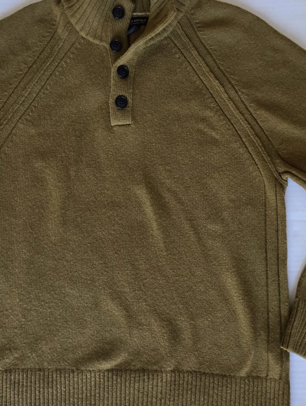Banana Republic Wool blend Olive green Men's Henley Sweater Fall Winter Luxury
